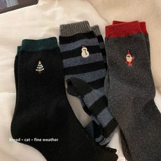 【 包 您省心】聖誕襪子女秋冬羊毛襪薑餅人保暖加厚中筒ins韓國情侶可愛條紋襪, 五色各一雙, 1個