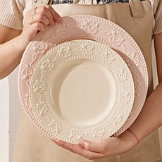 浮雕草莓盤子菜盤家用2026新款碗盤子陶瓷餐具高顏值深盤湯盤組合, 1個, 8黃色【8寸平盤8個】浮雕草莓, 家用組合裝