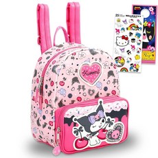 SANRIO Kuromi 여성용 백팩 지갑 세트 - 청소년 및 스티커를 위한 전면 포켓이 있는 26.7cm(10.5인치) 가방 | Kuromi 미니 백팩 번들, SANRIO Kuromi 여성용 백팩 지갑 세트 - 청