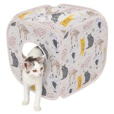 Kitty City 팝업 사파리 오두막 놀이 집 고양이 큐브 켄넬 침대 정글 집 176799, K) Cat Print Cube House (Pink)