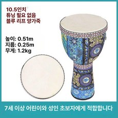 프리미엄 아프리카 젬베 휴대용 1개 전문, 10.5인치 블루 리프 양가죽 스