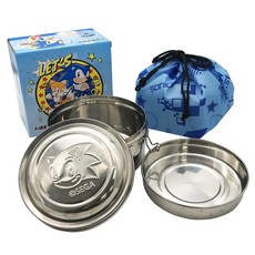 SEGA 音速小子圓型不鏽鋼便當盒 輕巧耐用 密封防漏 附收納袋, 1個