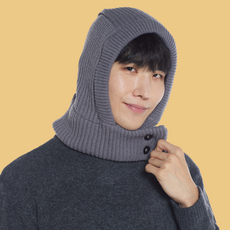 데이룩스 겨울 방한 울 니트 바라클라바 후드 넥워머, 그레이, 1개
