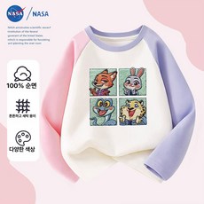 주토피아 캐릭터 맨투맨 자수 티셔츠 면 면티 키즈 오버핏 긴팔티 아동 남아 순면 주디 닉, 1개, TTZ0858 핑크 퍼플과 애프리콧