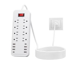 美規8孔防突波插座 USB充電 過載保護 110V延長線排插, CY-03白色 1.8M 16AWG3*1.5平方:無規格, 1個, 1cm