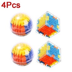 장식용 두뇌발달 3D 미로 매직 큐브 육면체 투명 퍼즐 스피드 롤링 볼 완구 스트레스 릴리버, 01 4Pcs Mixed