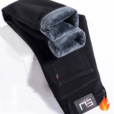 지디오 남성 기모 청바지 레귤러핏 스판 데님 팬츠 겨울 털 안감 빅사이즈 긴바지 워싱 남자스판청바지