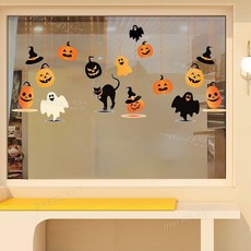 ［ 台湾直發 ］玻璃貼畫 貼紙 萬聖節玻璃門貼紙裝飾品酒吧密室逃脫商場餐廳櫥窗布置靜電裝飾貼, 狂歡恐怖萬聖節,寬80CM*高40CM【小】