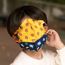 WH0545 쿠키 빨아쓰는 마스크-옐로우 마스크 빨아쓰는 면 아동 주니어 초등학생 중학생 캐릭터 유아 dew+237wB