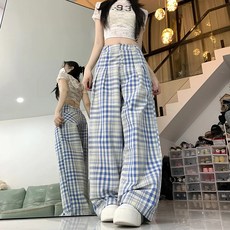 투니스 여성 빈티지 루즈핏 스트레이트 체크 긴바지