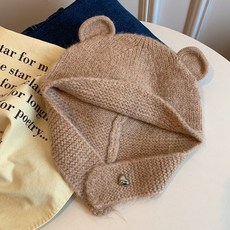 MyWa 小熊耳朵針織毛帽 秋冬保暖護耳帽 圍脖包頭帽 台灣現貨