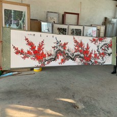 3.5米x1米 國畫梅花鳥 喜上眉梢 丈二 梅花圖 卷軸裝裱, 參考詳情頁