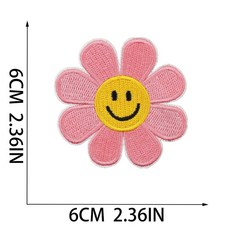 時空樂器坊 刺繡燙布貼 繡花補洞衣貼 裝飾徽章, 1個, 笑臉粉花朵