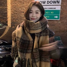 美拉德圍巾保暖冬季高級流蘇披肩馬海毛加厚圍脖格子學生氛圍新款