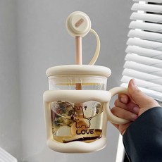 LWWYAR 可愛耐熱吸管杯 附勺蓋 450ml, 1個