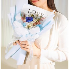 꽃사러가게 생화 프리저브드 꽃다발 + 쇼핑백 (꽃향기 무료) love 블루, 블루 장미 꽃다발