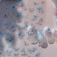 네일아트 시원한 자개 느낌 나비네일 엠보 스티커 3종 엠보네일스티커 입체스티커 도톰스티커, 1