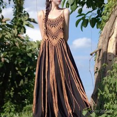 波西米亞風度假罩衫，鏤空編織流蘇設計，遮肉顯瘦，夏季海灘時尚連衣裙