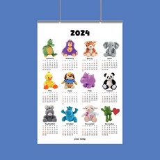 2024년 인테리어 포스터 캘린더 1년 한장 달력 배경 달력 캔버스포스터 북유럽 감성 빈티지 빵 케이크 동물 토이 치즈 무늬, 1번색상-애니멀 토이 무늬