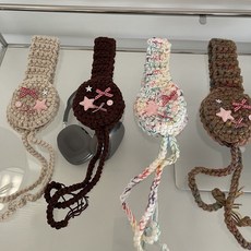 臺灣出貨 森係小星星蝴蝶結元素毛球係帶毛綫耳罩女秋冬天保暖針織耳套耳暖, 光板咖啡,均碼, 1個