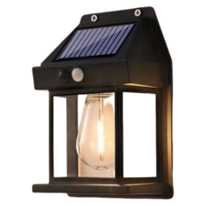 太陽能庭院壁燈 IP65防水戶外感應壁燈 復古庭院燈 陽台走道裝飾燈, 太陽能燈絲壁燈黑色