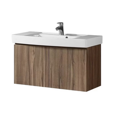 壁掛式木紋浴室櫃，節省空間簡約設計，易於清潔收納充足，浴室收納櫃, 木紋陶瓷盆+浴櫃(無側櫃), 1個