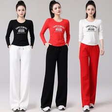 2025春夏新款廣場舞服套裝 運動休閒健身跳操跑步服 顯瘦長袖窄版直筒褲 特價秒殺優惠