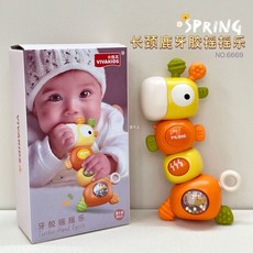 恐龍長頸鹿嬰兒搖鈴玩具，音樂玩具，卡通動物造型，趣味認知，搖搖樂掛件, 1個, 6669長頸鹿牙膠搖搖樂黃色,電池版