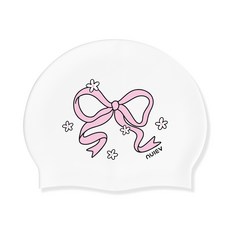 누이브 스윔 리본 실리콘 수모 수영모자, 1개, 화이트