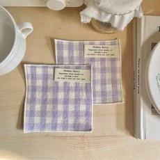 핸드메이드 패브릭컵받침 티코스터 까페소품 2p, 퍼플 영문라벨, 2개