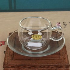 핑크장미 손잡이 유리찻잔 받침세트 120ml ord+89741ss