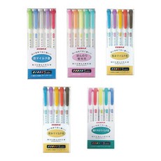 제브라 마일드라이너 5색 형광펜 세트, E타입(청록)