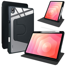 디상커 갤럭시 탭 720도 회전 단색 투명 펜슬수납 태블릿 케이스 S11 울트라/S11/S10 FE+/S9 FE+/S9 FE/A11+/A9+ 14.6/13.1/12.4/11인치, 블랙, 1개