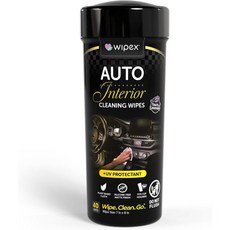 위펙스 자동차 스크린 클리너 및 대시보드 번들 - 자동 물티슈 식물성 블랙 천 개별 포장 24개 줄무늬 없는 광택을 위한 실내 청소 40개, 40 Count (Pack of 1)