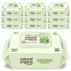 네츄럴오가닉 아기물티슈 퓨어 플레인 캡형100매 [10팩], 317g, 100매, 10개