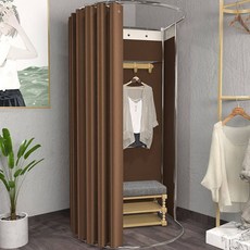 이동식 피팅룸 트랙 탈의실 도어 커텐 커튼 의류 선반 심플 매장 스톨, 3. 브라운 암막천+스틸 선반