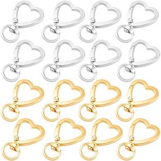 OIIKI 하트 모양 키체인 클립 16개 골드 실버 스프링 스냅 후크 귀여운 랍스터 걸쇠 DIY 걸이용 버클 액세서리 열쇠 가방용 158610, Gold, Silver, 16pcs