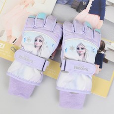 孩童艾莎圖案印花鋪棉防水滑雪手套