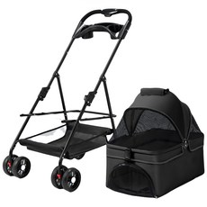 寵物推車 (單手收納/附餐盤/貓狗適用), 黑色，灰色, 1套