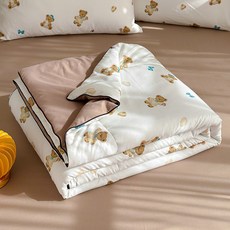 물세탁 가능한 면 여름용 이불 에어컨 이불 세탁기 사용 가능한 얇은 이불, 150*200cm 싱글 여름 이불, 빵곰