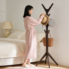 쿠리브 원목 스탠드 옷걸이 행거 1인용 거실 수납용 옷걸이 행거 트리 나무형 사각구조, 커피색