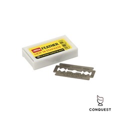 【CONQUEST】日本FEATHER羽毛雙面安全刮鬍刀片 傳統刮鬍刀片 替換刀片 國際通用規格 一盒10片, 1個, 10