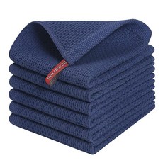 Kitinjoy 100% 면 주방 행주 (30.5 x 30.5cm(12 x 12인치) 탠) 6팩 와플 직조 울트라 소프트 흡수성 접시 타월 빠른 건조 주방 타월 접시 걸, Navy Blue