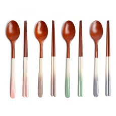 숨쉬는나무 자체제작 그라데이션 파스텔 옻칠 나무 수저 4인세트, 그라데이션 혼합, 1세트, 4인수저세트