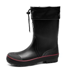 男款時尚歐美風厚底耐磨防水雨靴 釣魚鞋, 黑拼紅,45