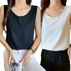 여성반팔티 여성 쉬폰 민소매 나시 여자나시 여름나시 반팔, 화이트