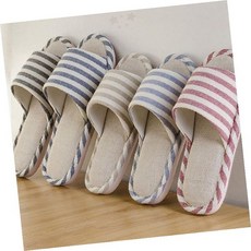 실내 거실 스트라이프 패턴 린넨 슬리퍼 남녀 공용 학생 신발