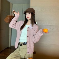 투니스 여성 빈티지 루즈핏 투피스 디자인 니트 가디건