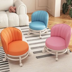 무소음 360도 회전 등받이 좌식의자 실내 어르신 간이 보조 바퀴의자 쿠션 회전의자, 오렌지