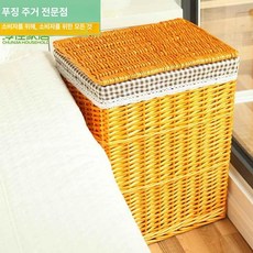 라탄 빨래 바구니 수납 뚜껑형 햄퍼 보관함 세탁물, 허니 체크 대형 44x34x50